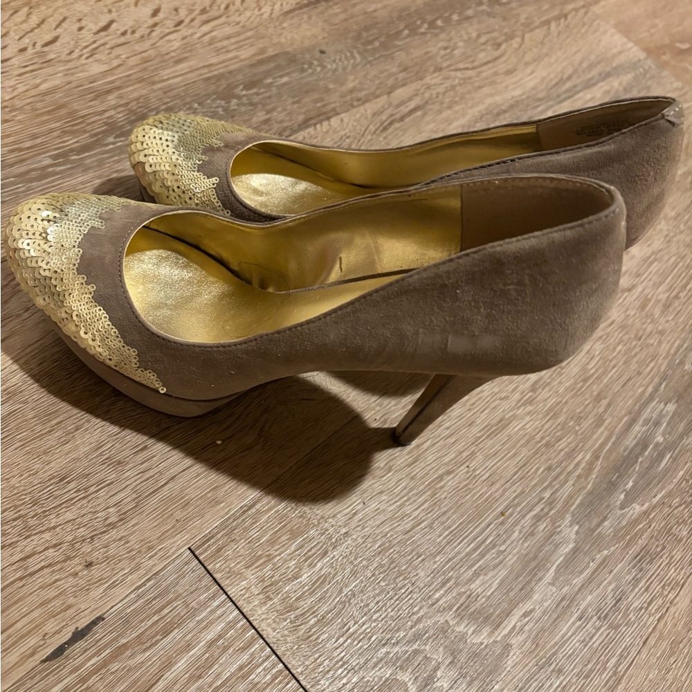 Nine West Gold and Brown Heels